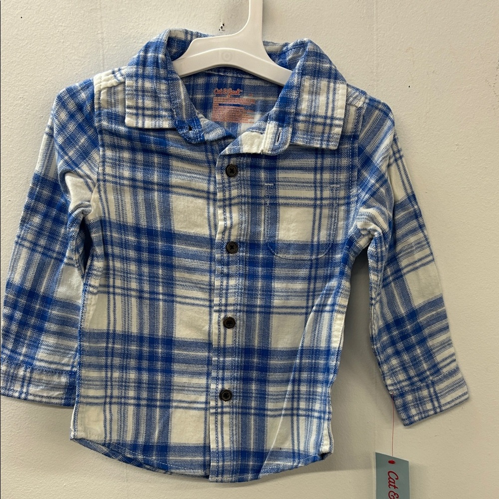 Cat & Jack Blue and White Checkered Button Down Shirt